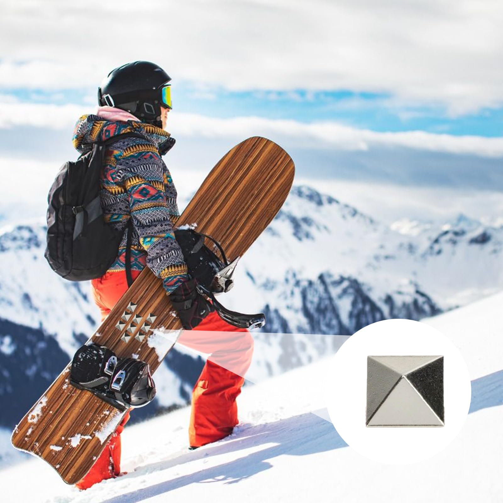 18 Pezzi Stomp Pad Snowboard, Pad da Snowboard, Pyramid Studs Pad Snowboard Antiscivolo, Tappetino Autoadesivo Per Sci, Snowboard, Offre Una Presa Aggiuntiva Durante Lo Snowboard Per Uomo E Donna