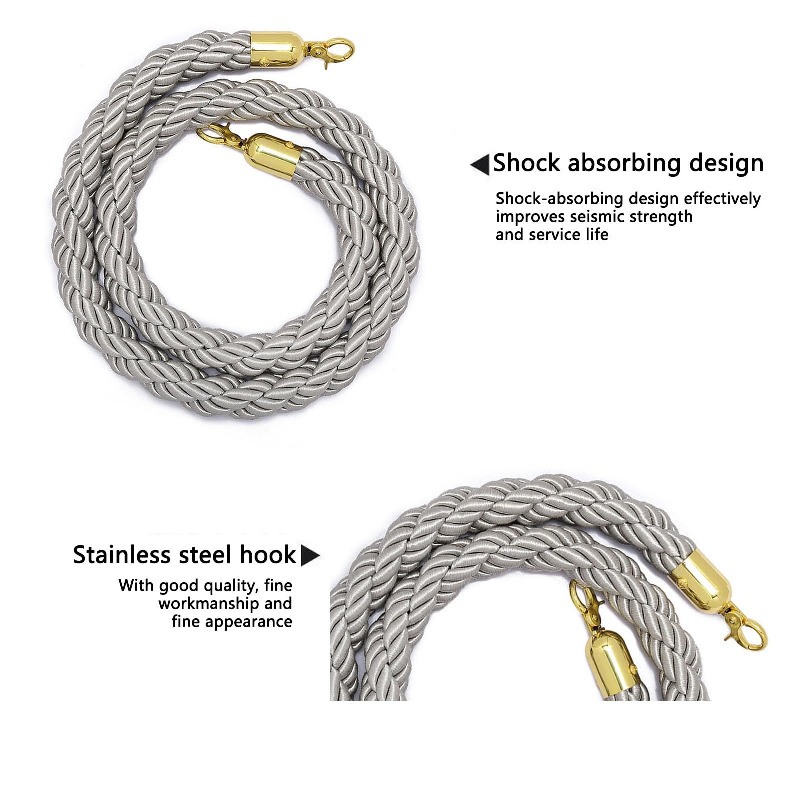CAIFEXUE 1/1.5/2M Queue Barrier Twist Rope, New Queue Divider Stanchions Crowd Control Barrier Rope Queue Barrier for Posts Stands Withden Hooks/B/1M