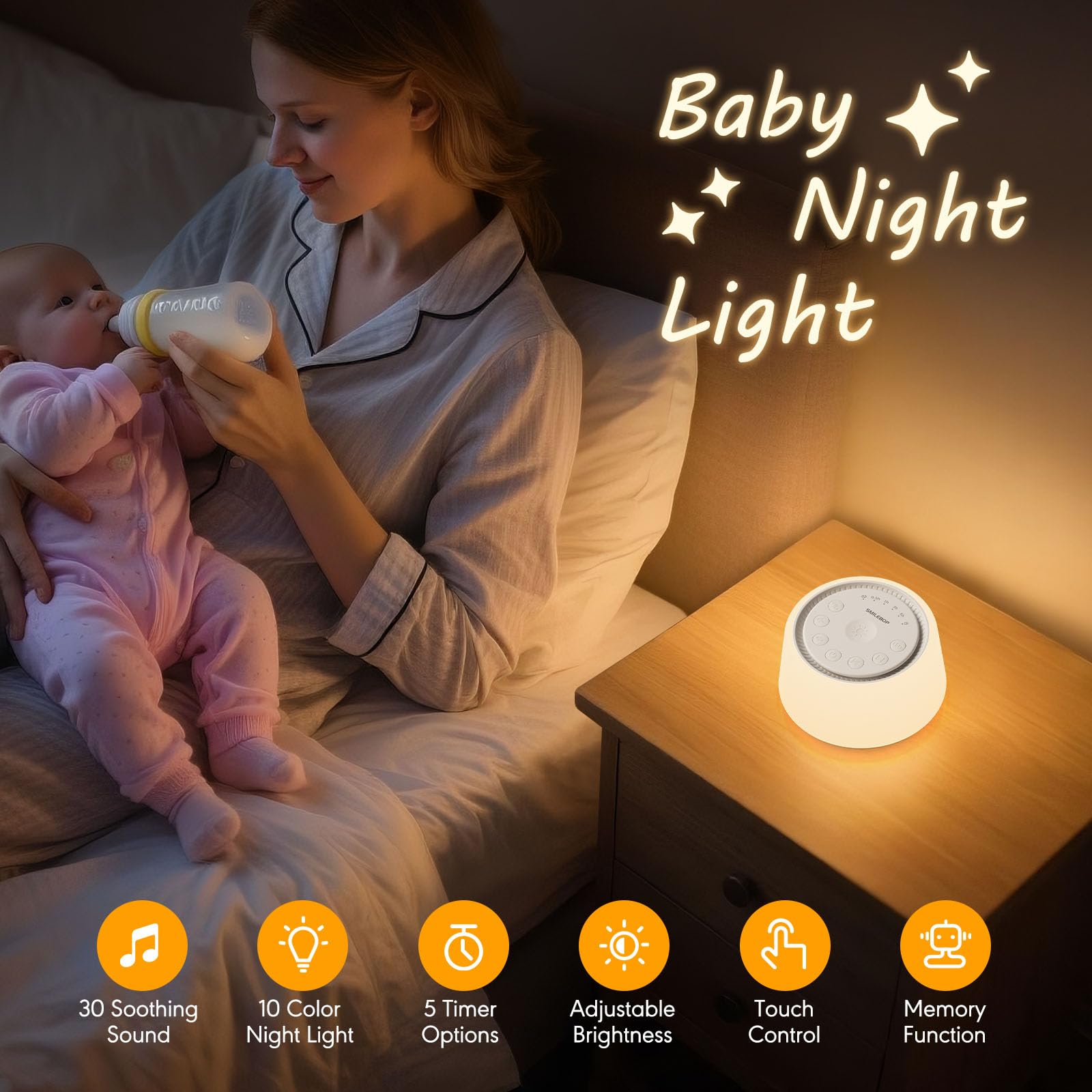 Macchina per il rumore bianco con luce notturna, 30 suoni lenitivi portatile per neonati e adulti, luce notturna a 10 colori, 5 opzioni di timer, funzione di memoria, compatta per viaggi