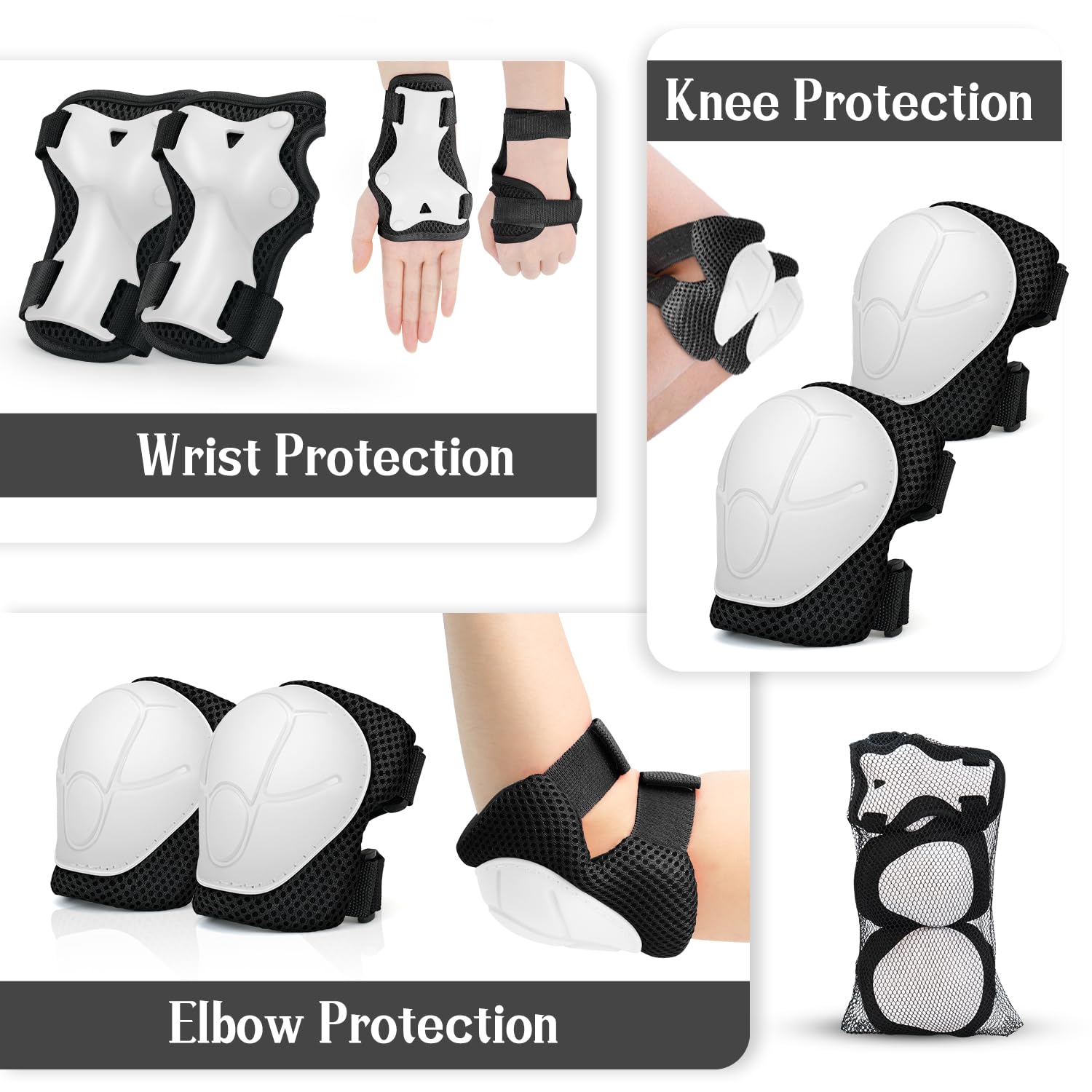 Kids Knee And Elbow Pads ,6pcs Wrist Guard Knee And Elbow Pads for Children Kids Sports Protective Gear Set including Mesh Bag for Skateboard Roller Skating - Image 3