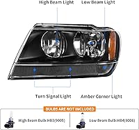 Vista 2 de DWVO Conjunto de faros delanteros compatible con Grand Cherokee OE 1999, 2000, 2001, 2002, 2003, 2004, carcasa negra