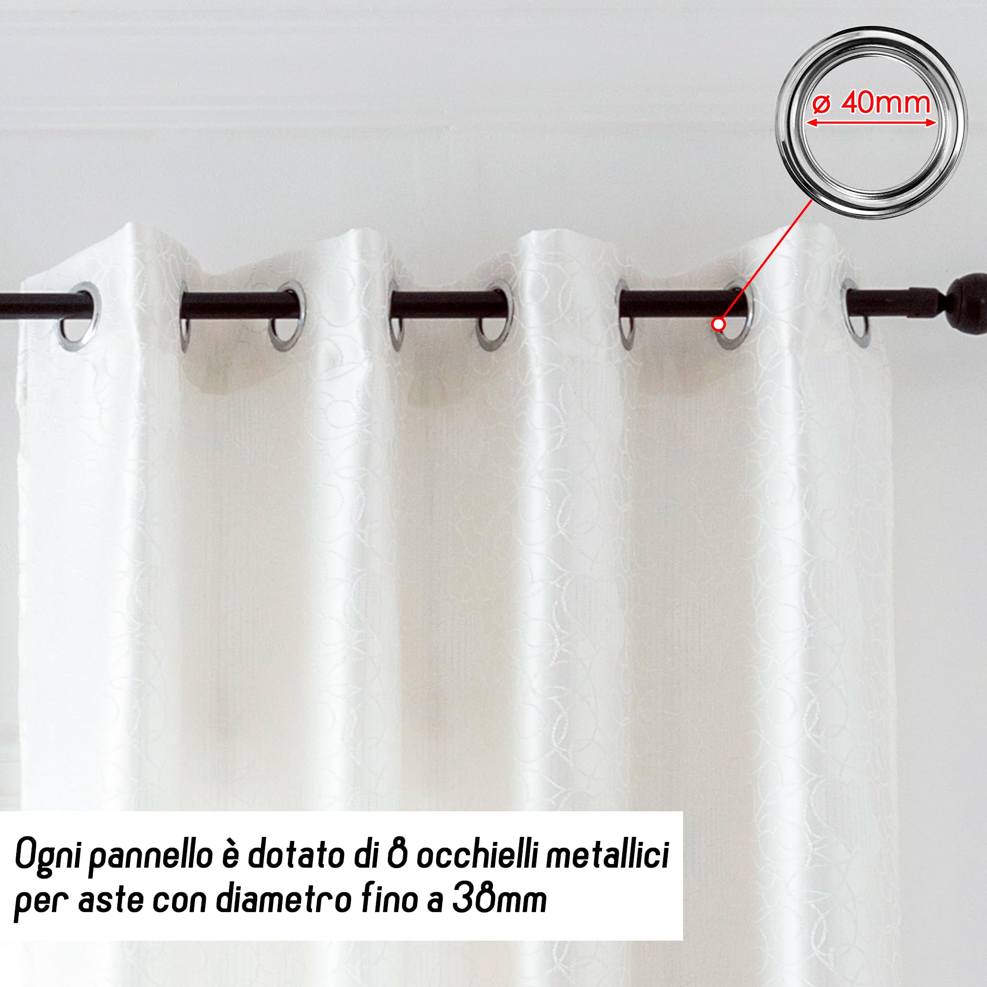 GIRASOLE Coppia Tende Semi Oscuranti Fantasia Cuori con Fili d'Argento Tenda per Soggiorno e Camera da Letto 2 Pannelli con Occhielli (Bianco, 140x280cm)