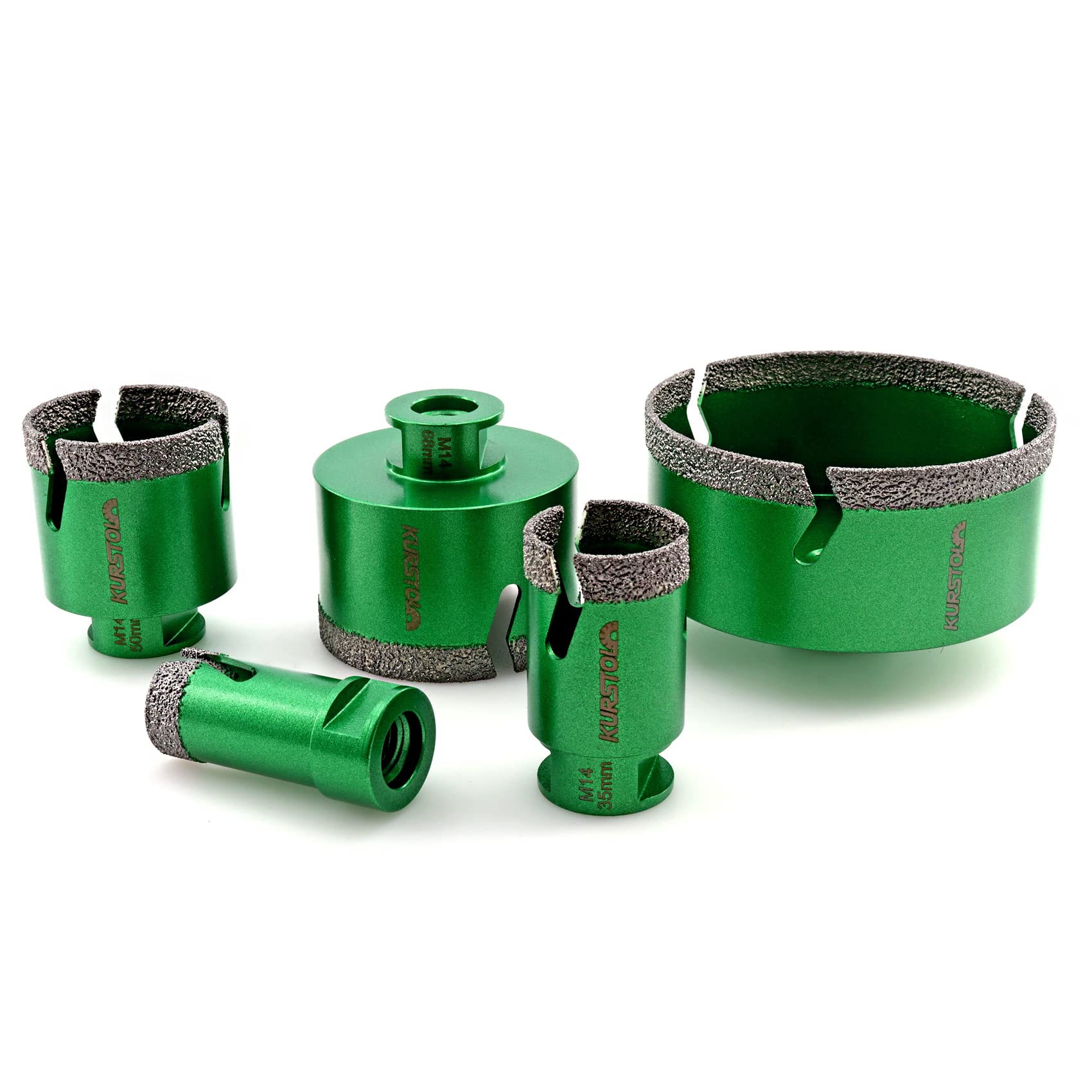 KURSTOL Diamond Core Drill Bit Set - Dia 25/35/50/68/100mm M14 thread Tile Hole Saws for Dry Drilling Porcelain Ceramic Tile Granite Marble Stone Angle Grinder