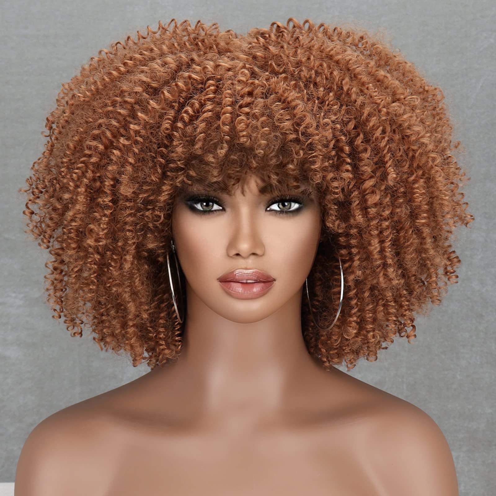 Blonde Short Curly Afro Wigs with Bangs for Black Women, Blonde Afro