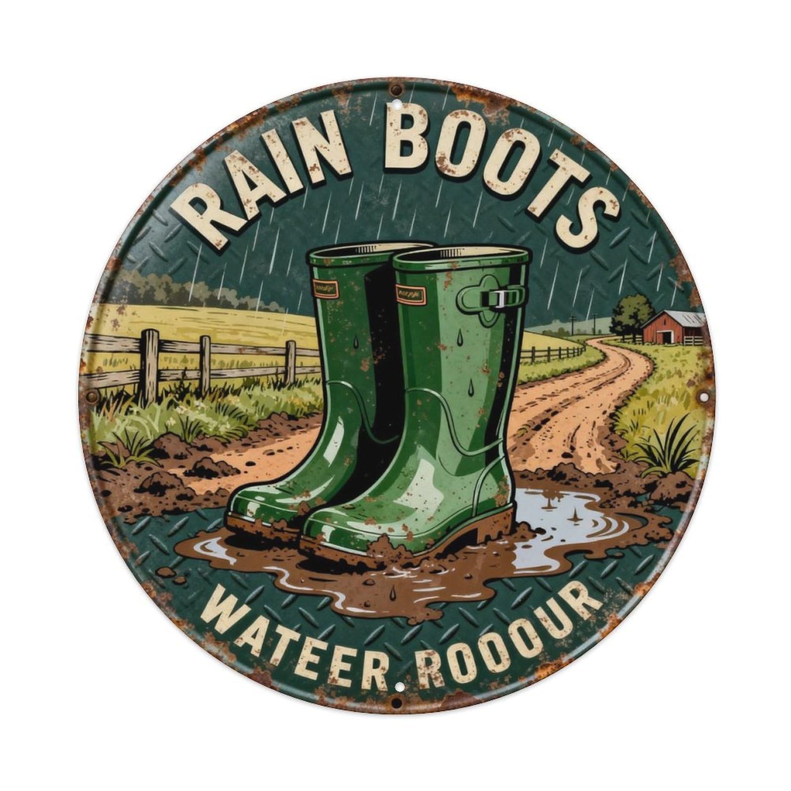 RAIN BOOTS Metal Tin Sign Plaque