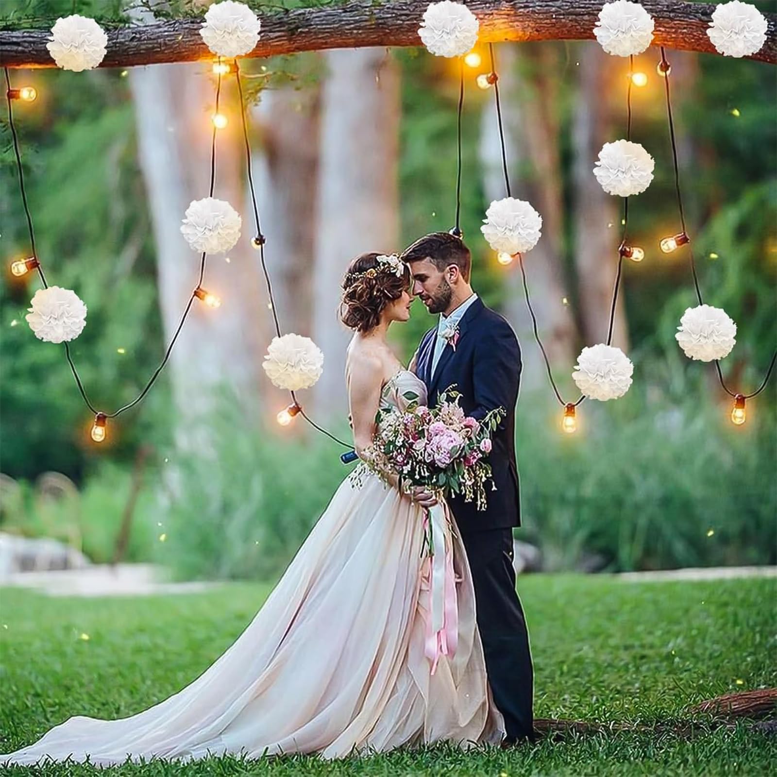 Pompons Papier De Soie Blanc - 30 Pièces (4 Tailles) Pour Déco Fête, Mariage, Anniversaire