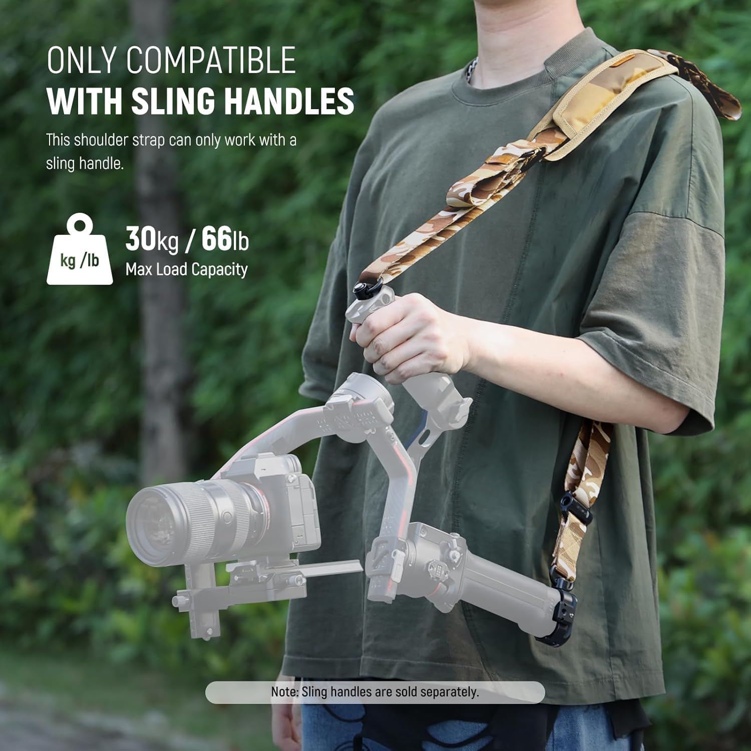 NEEWER RS4 RS3 Gimbal pasek na ramię, redukujący wagę, wyściełany, regulowany pasek z podstawą, szybkie odpinanie, klamra QD, kompatybilny z DJI RS4 RS4 Pro RS3 RS3 Pro RS2, moro, GA018