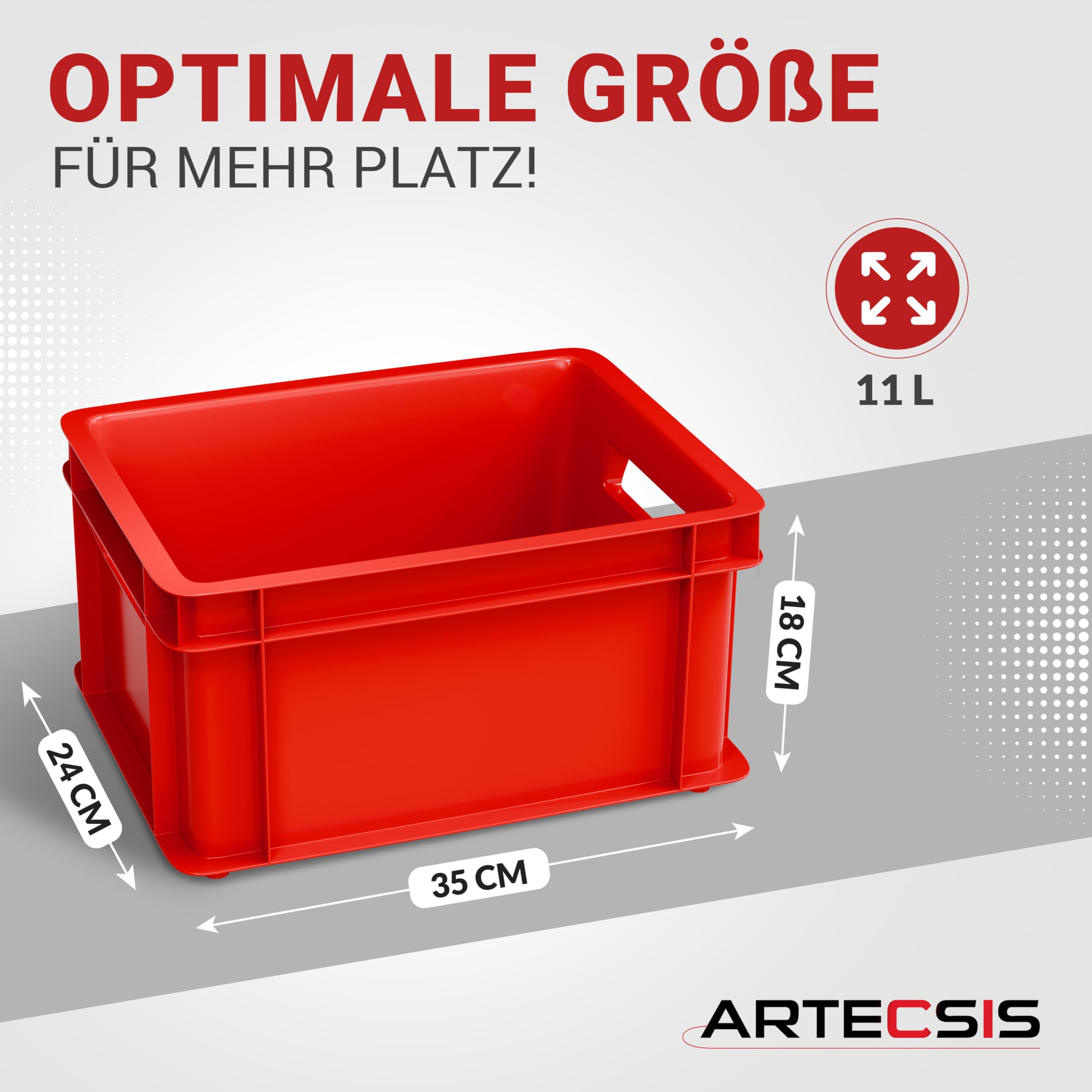 ARTECSIS® 5 x Kunststoffkiste 11L (stapelbar) anthrazit - Transport & Lagerbox (35x24x18cm) - Aufbewahrungsbox & Lagerkiste aus stabilem Kunststoff - Ordnungsbox & Transportkiste Garten & Werkstatt