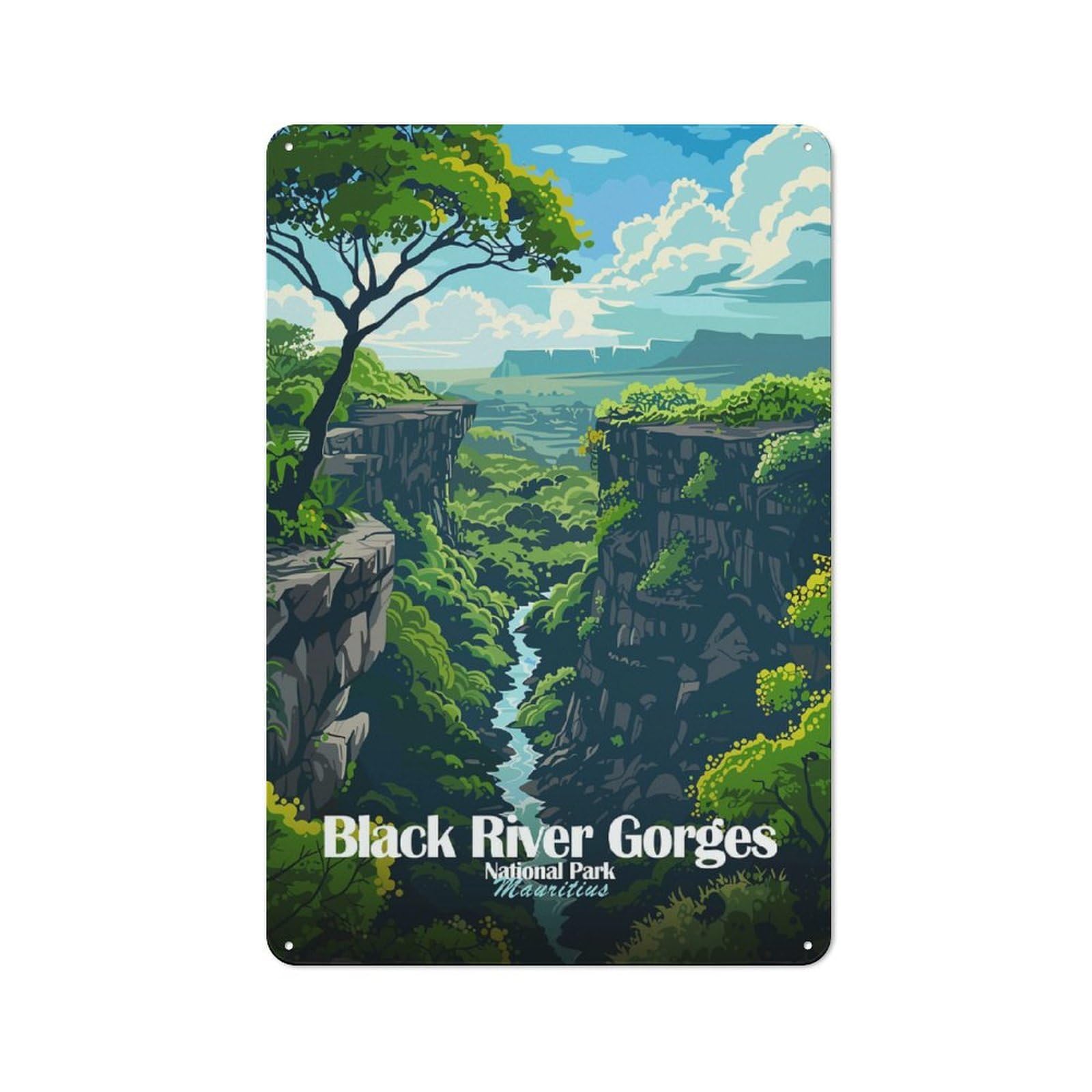 Junmoney Style-9 Vintage Tin Sign 30X20cm With Black River Gorges National Park, Mauritius For Kitchen Or Home Bar, Suited To Home Bar Enthusiasts