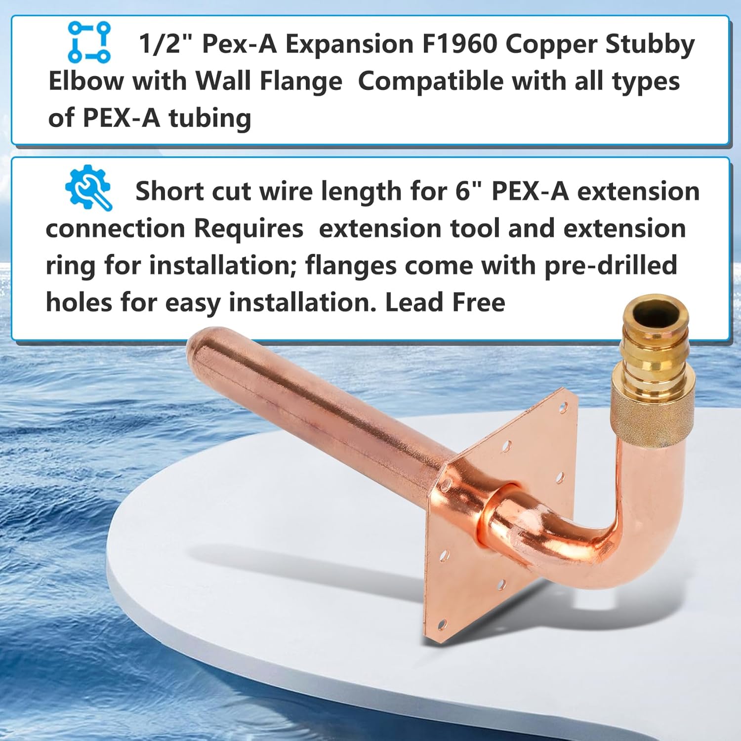 Pack of 10 Copper Stub Out Elbows with Wall Flange PEX-A Stub Out 1/2’’-6inch Lengh- Easy to Install, Lead-Free-PEX-A Stub Out Accessories,Barb Crimp PEX-A Copper Stub Out Elbow with Wall Flange.