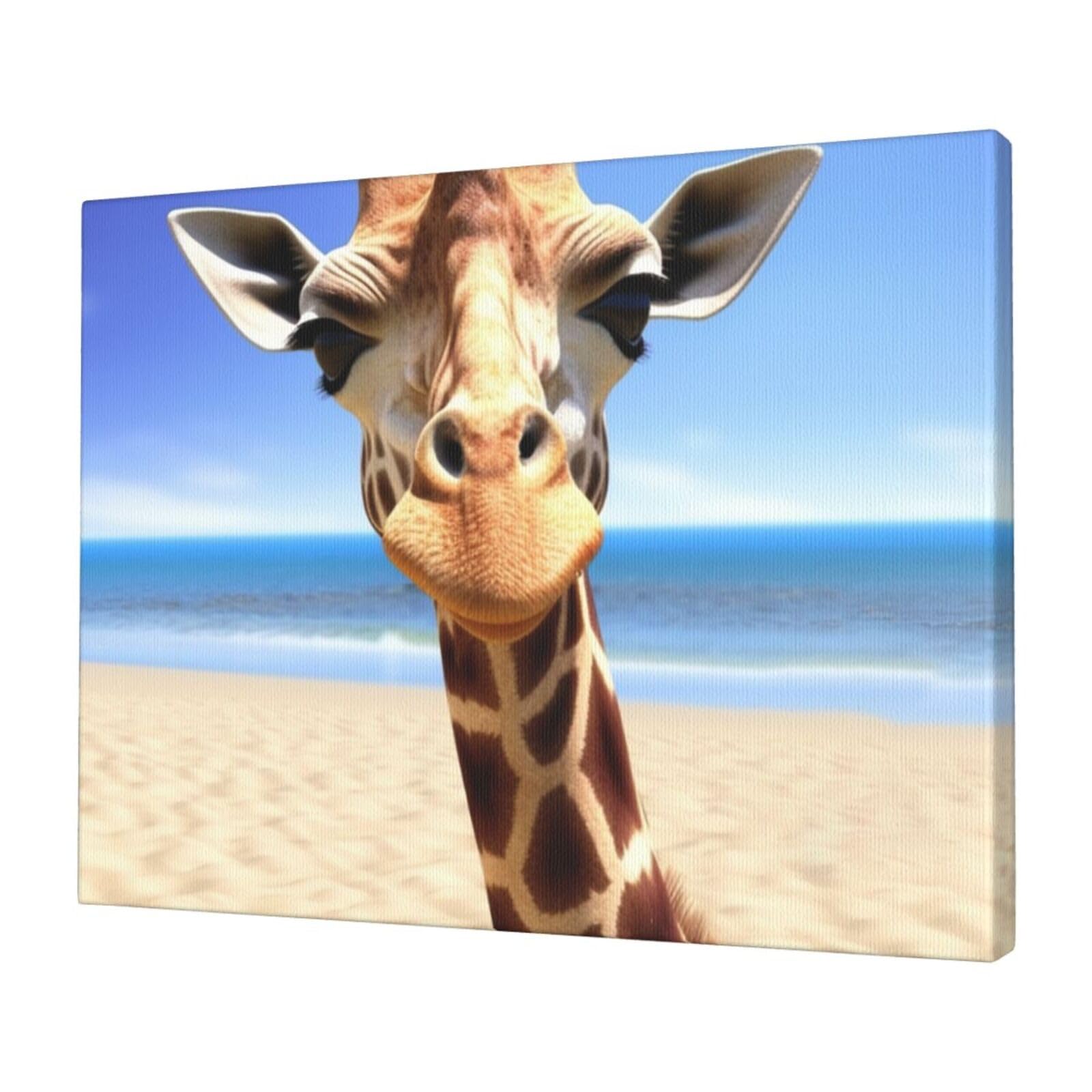FodPand Canvas Wall Art for Living Room Wall Decor 12"x16" Modern Artwork Painting Pictures Hanging Canvas Prints Beach Giraffe Aesthetic Wall Art for Bedroom Bathroom Office Wallart Decor