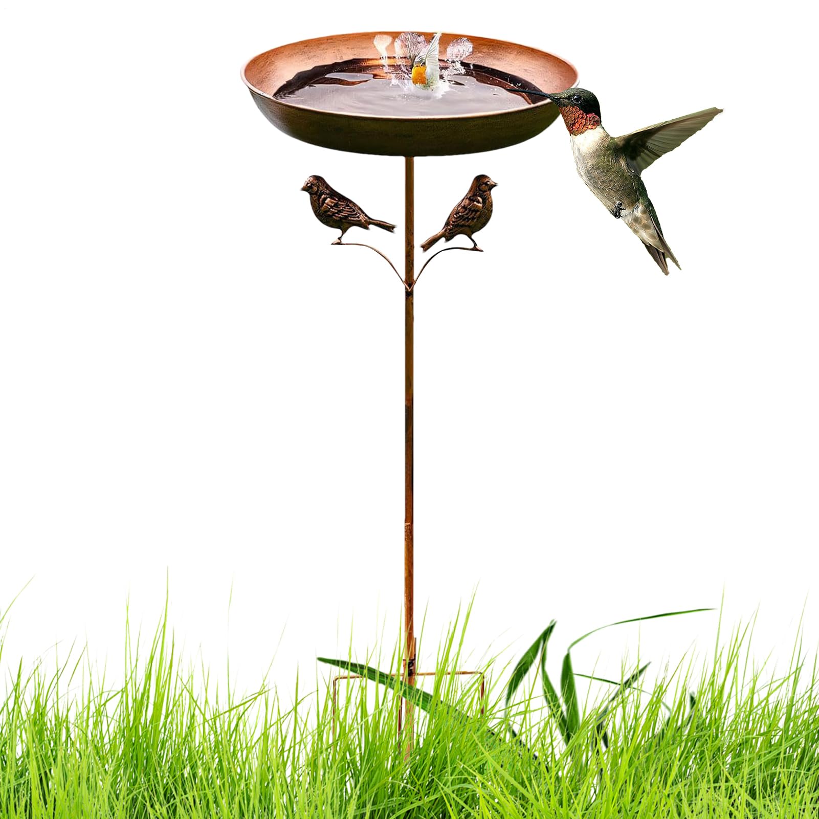 Bains d'oiseaux pour l'extérieur en métal décoratif au design debout chic pour cour