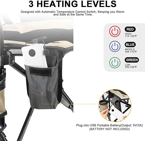 Miniatura 4 de REALEAD Silla de campamento con calefacción, totalmente acolchada, sillas con calefacción para deportes al aire libre, soporta 400 libras, silla de