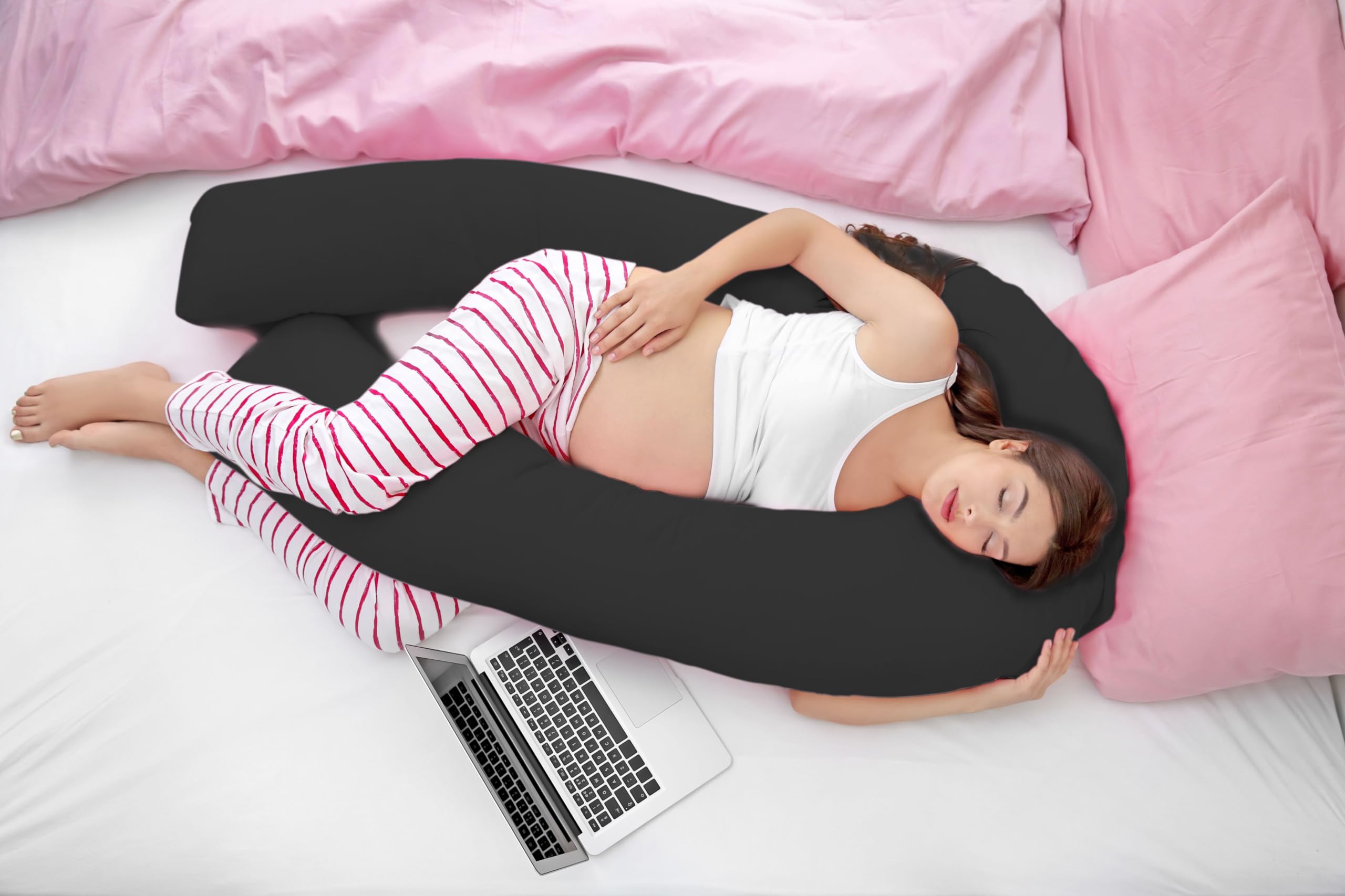 9ft U Shaped Comfort Pregnancy Support Pillow with free Case (Black Cover)