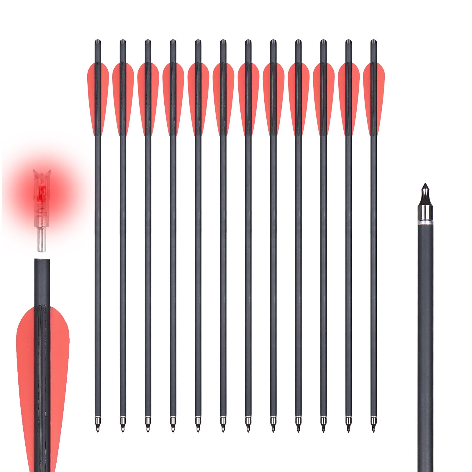TOPARCHERY Crossbow Bolts 20 Inch with Lighted Nocks, Carbon Crossbow Arrows for Practice Outdoor Hunting (Red)