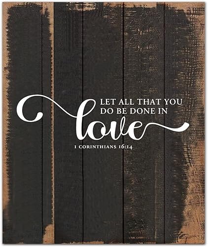 Letrero de madera con cita positiva de vida citas religiosas texto cristiano texto Let All That You Do Be Done In Love placa de madera para porche