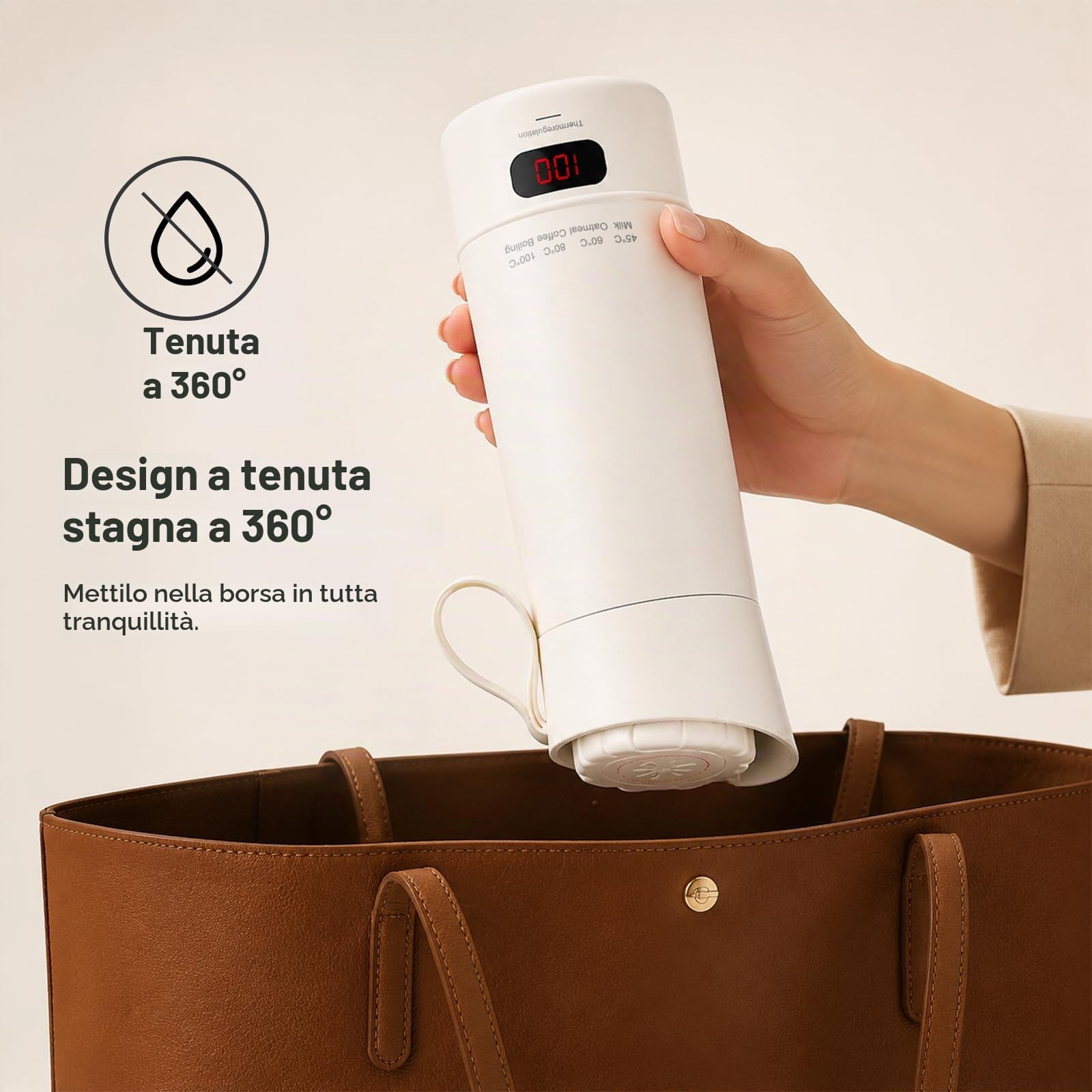 Bollitore da Viaggio, 400ml 300W Bollitore Elettrico Piccolo, Bollitore Portatile con Impostazione Temperatura, Bollitore per Auto, Tazza d'Acqua Elettrica Portatile Mini da Campeggio e Borsa