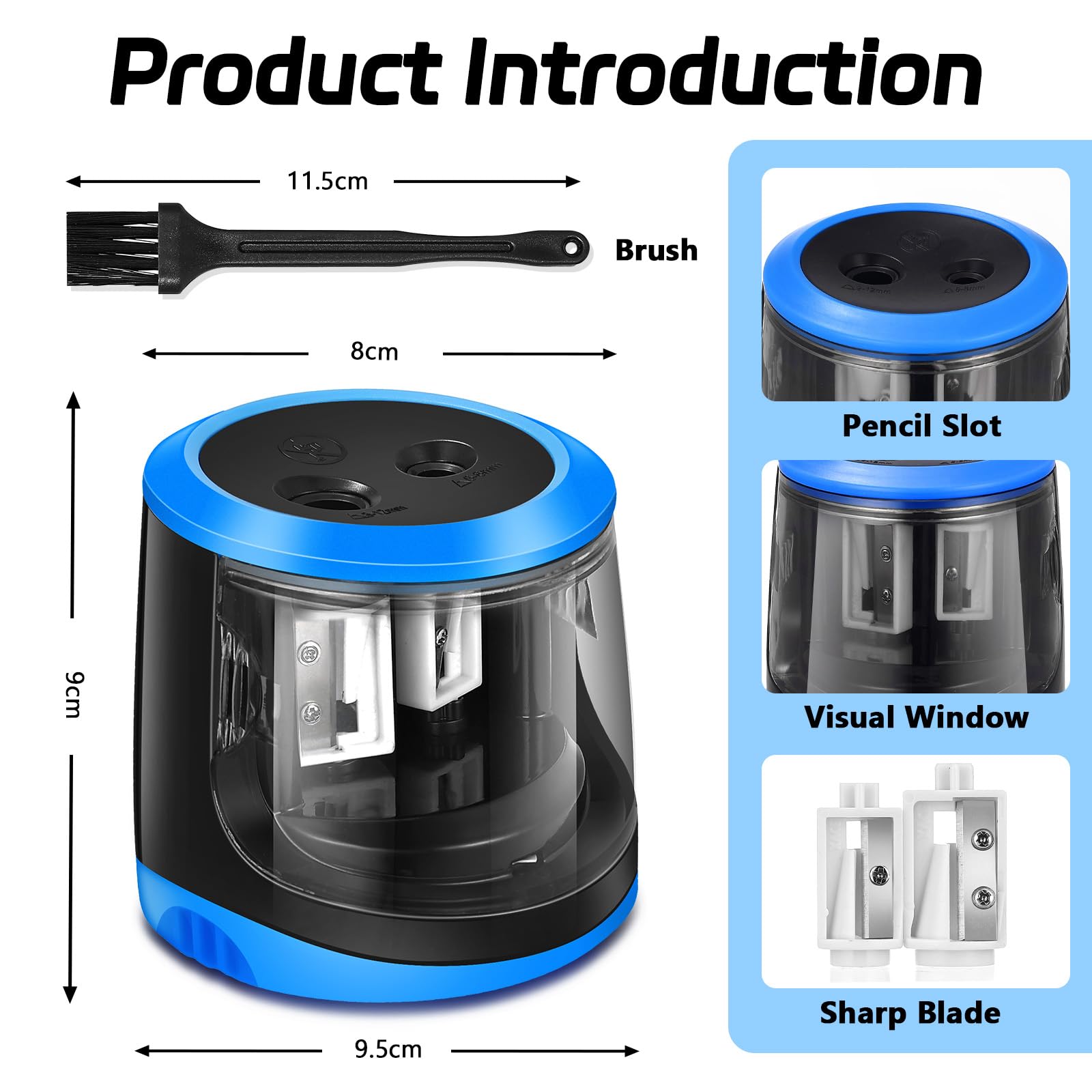 Elektrischer Anspitzer, Anspitzer mit Behälter Elektrisch, Pencil Sharpener Batterie und USB Zwei Mode mit 6 Klingen und 1 Bürste, 2 Größen Bleistiftspitzer Dicke für Kinder (Kreisförmig)