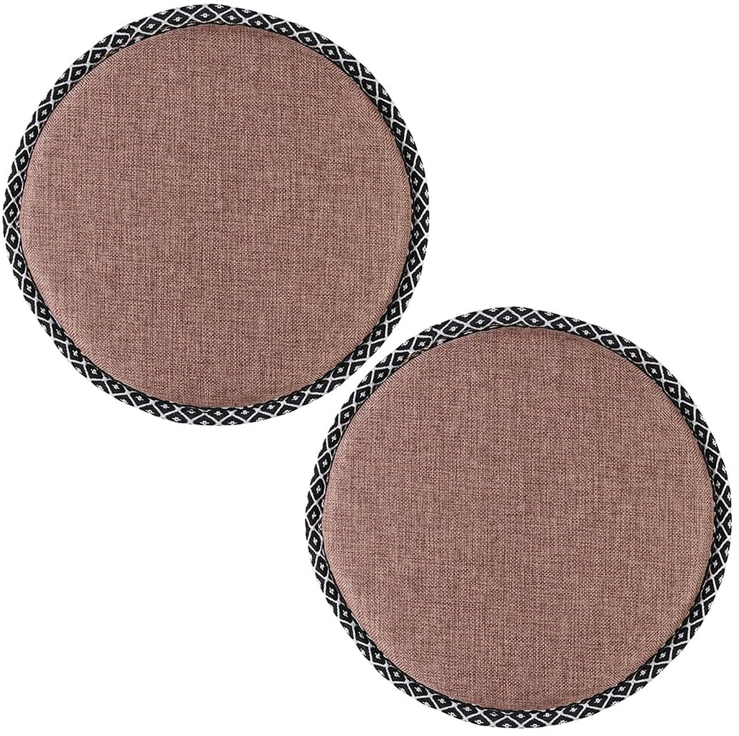 Cuscini rotondi per sedie per sgabelli, traspiranti, in cotone e lino, antiscivolo, con laccetti (giallo-marrone, 35 cm, confezione da 2), perfetti per casa, giardino, sala da pranzo e uso esterno