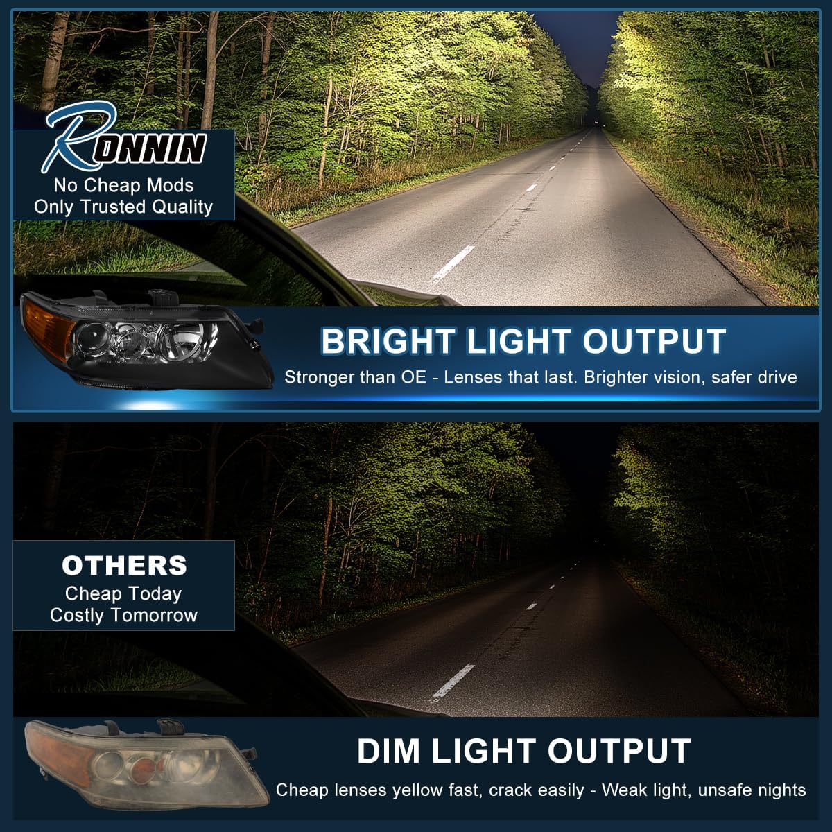 Ronnin - Fits 2004-2005 Acura TSX Xenon HID Projector Headlights Assembly Pair | Black