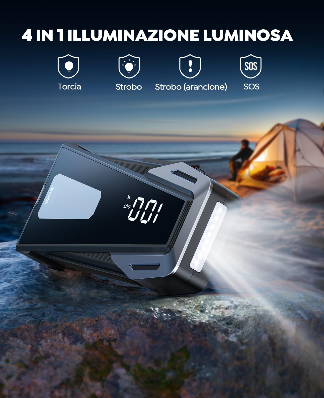 Avviatore Auto Portatile YaberAuto 4000A - Power Bank 13800 MAh Per Auto, Moto, Barche | Torcia LED USB