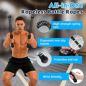 2Pcs Cordless Battle Ropes, New Upgraded Weighted Ropeless Battle Ropes Heavy Duty Workout Rope Men Women Arm Exerciser for Indoor Outdoor Home Gym Office Strength Workout
