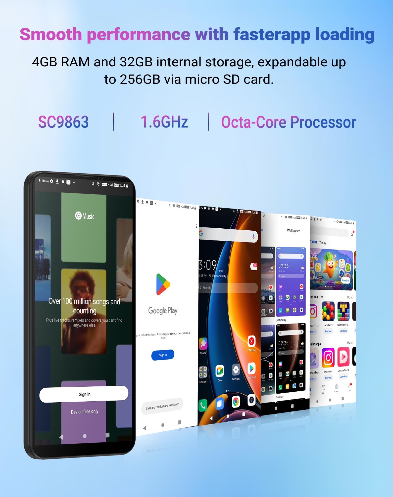 invens NOTE TK01 Android 12 4G Smartphone,16MP+5MP Camera, 4+32GB/256GB, 6.6" HD+ Display, 4250mAh Battery, Dual SIM, Face Unlock, OTG/GPS Unlocked Mobile Phone-Dark Blue — view 6