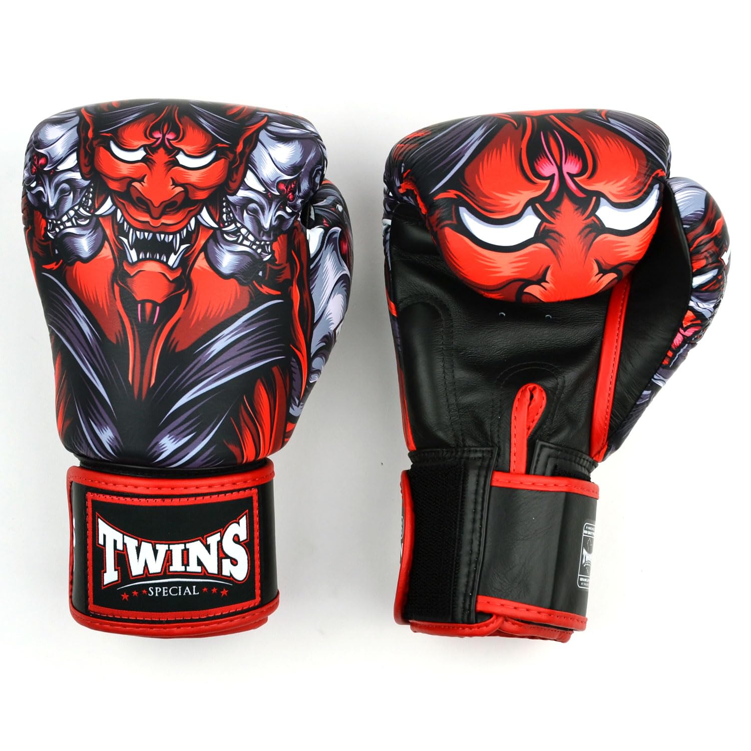 Twins Special FBGVL4 Printed Design Leather Boxing Gloves, Hook & Loop Closure, For Muay Thai, Boxing, Kickboxing & MMA Training & Sparring (Kabuki, 10oz) — image 1
