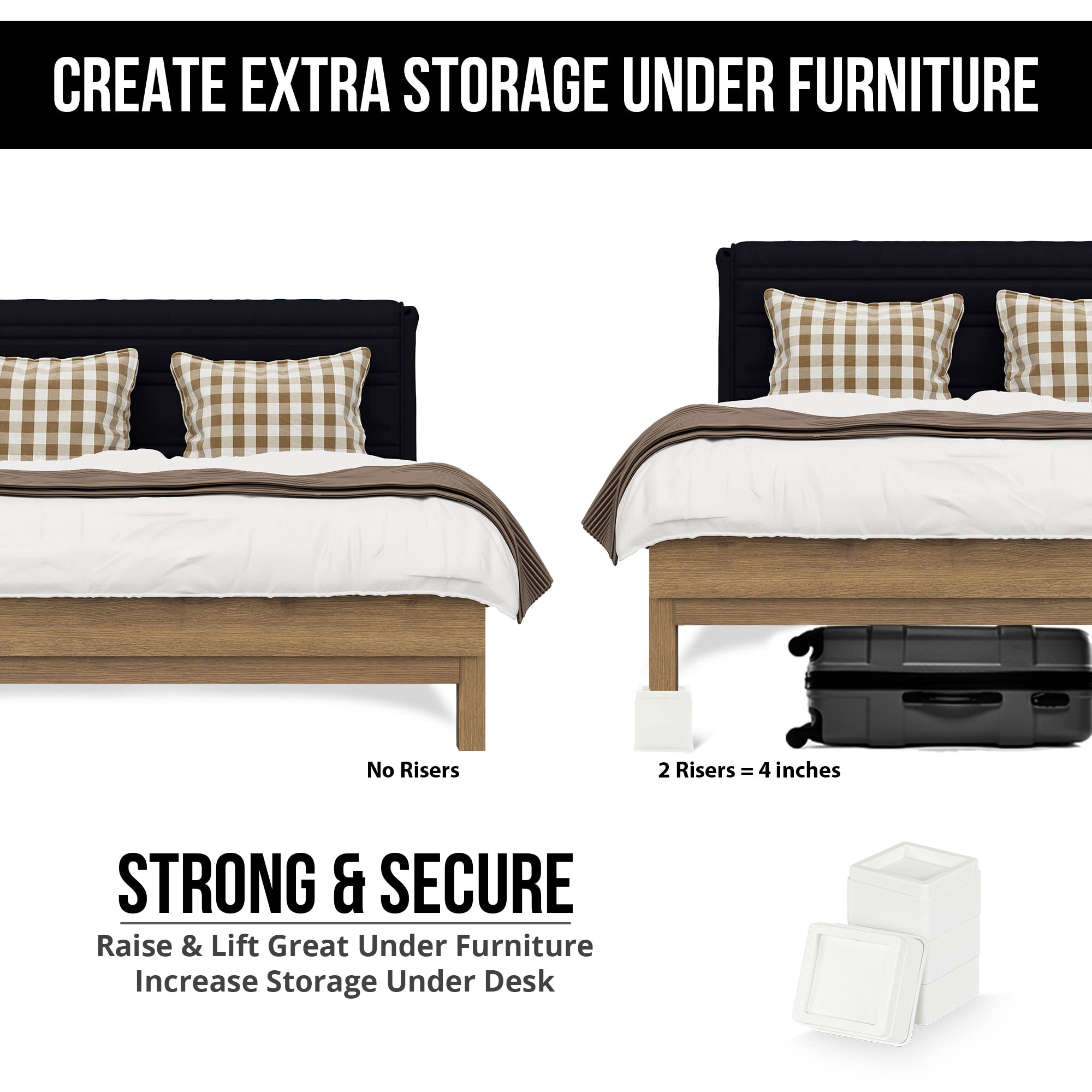 Utopia Bedding Bed Risers 3 Inch - Pack of 4 - Furniture Risers with Anti Slip Foam & Rubber Pad - Stackable Bed Lifts Risers Heavy Duty for Sofa, Bed, Table, Couch & Chair (White)