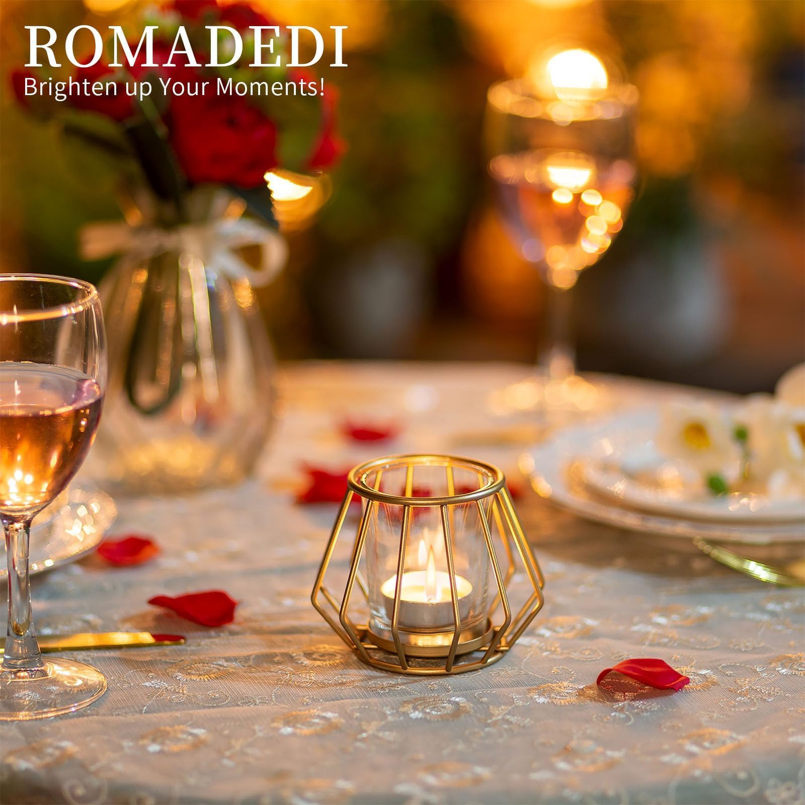 Lot de 12 photophores géométriques en métal pour table de mariage avec verres pour café, décoration de chambre, fête de mariage, anniversaire, doré