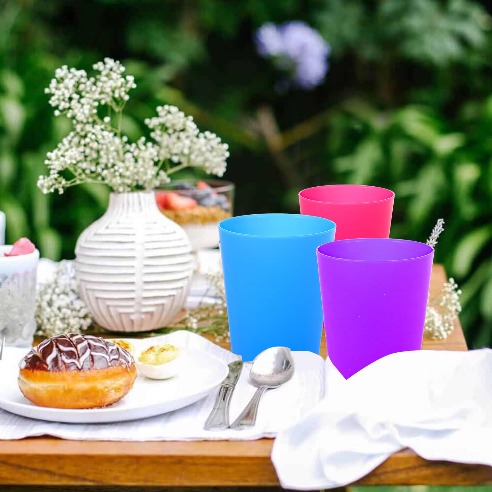 Paquete de 60 vasos de plástico multicolor de 260 ml, vasos de fiesta para beber, picnic, camping, cocina, fiestas al aire libre, picnics, barbacoas, viajes