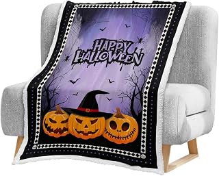 Cobertor infantil, cobertor de lã de ovelha Jack-o'-Lanterns abóbora castelo de abóbora preto roxo cobertor de lã de ovelha infantil macio leve cobertor de cama de pelúcia para menina menino, 76,2 cm x 101,6 cm