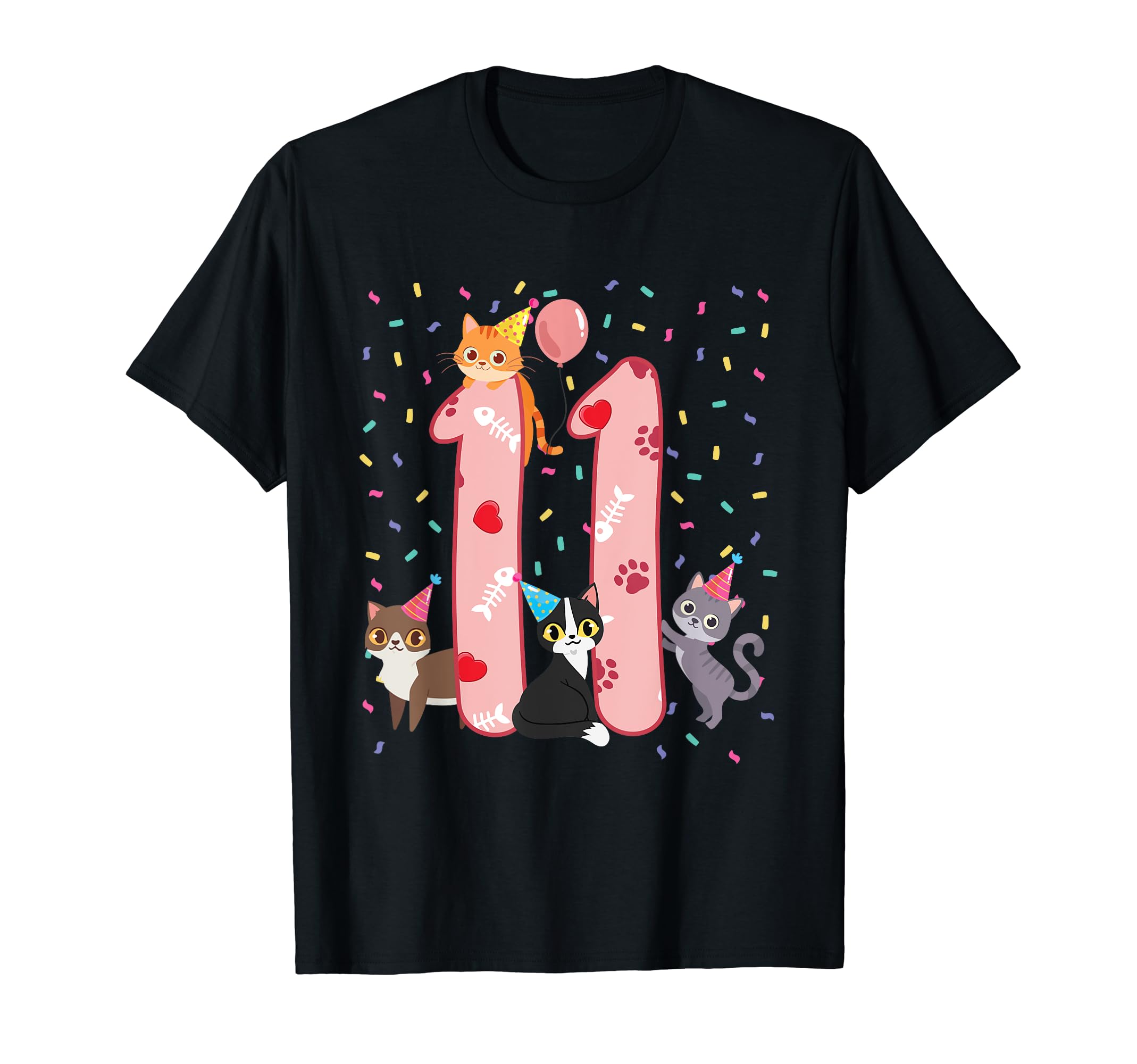 Kids Birthday Fashion Cat Kitten gifts for girls 11 cumpleaños niña lindo gato traje 11 años fiesta de cumpleaños Camiseta