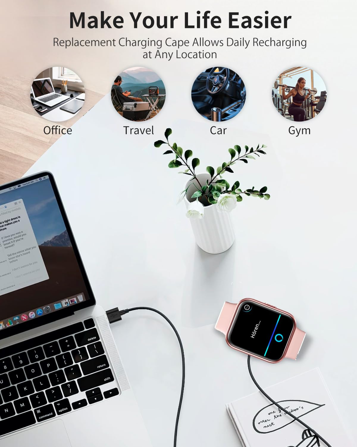 Chargeur de montre intelligente pour Bgulong 100 cm 2 broches USB portable câble de charge magnétique cordon pour montre intelligente Bgulong