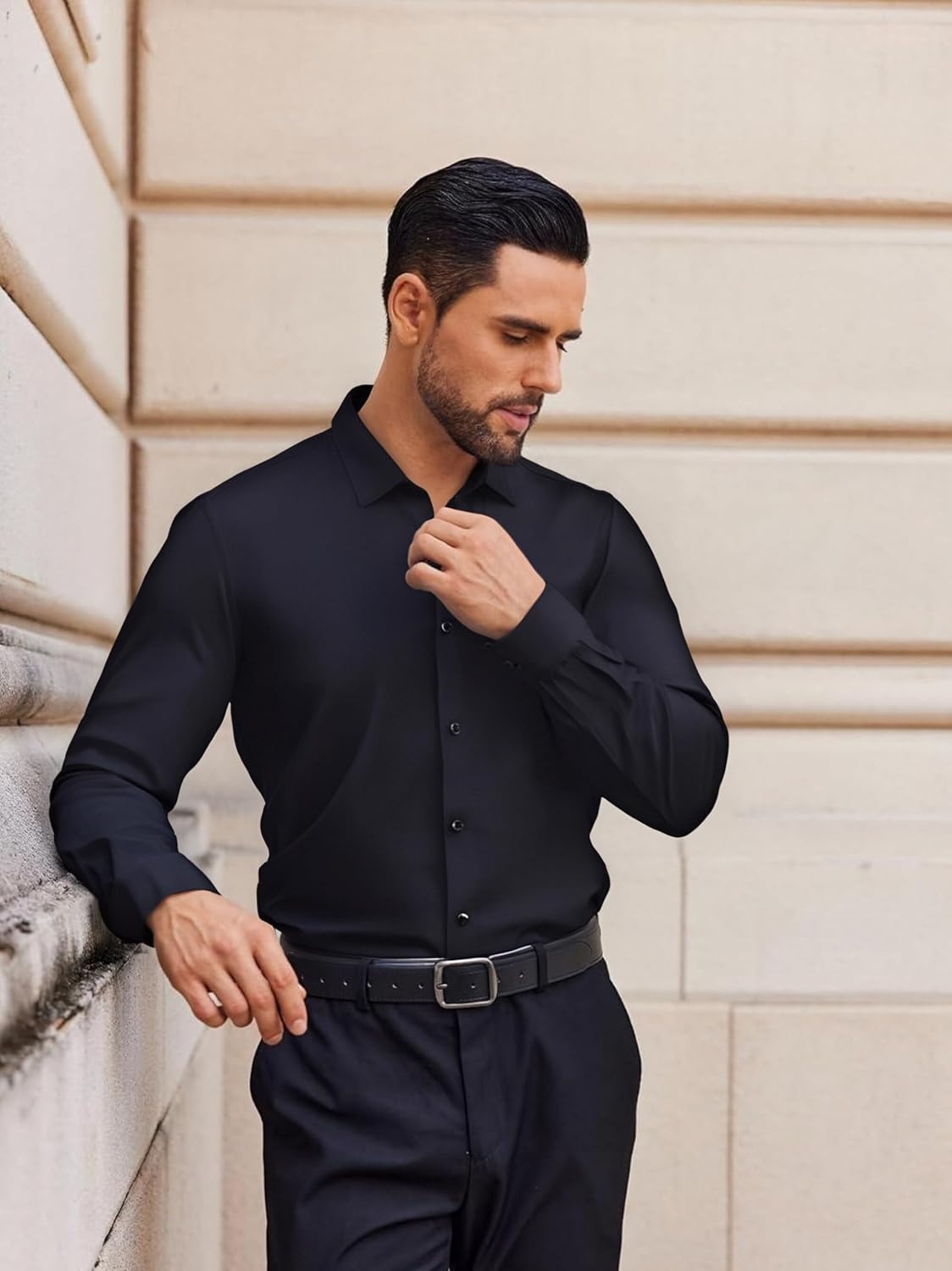 Alex Vando Mens Dress Shirts Regular Fit Long Sleeve Stretch Business Dress Shirts for Men - Image 2