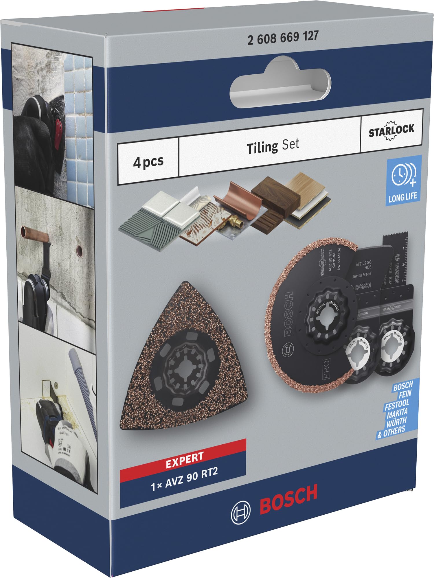 Bosch Set 4X per piastrellatura (per malta, colla, 134 x 104 mm, accessorio professionale multicutter)