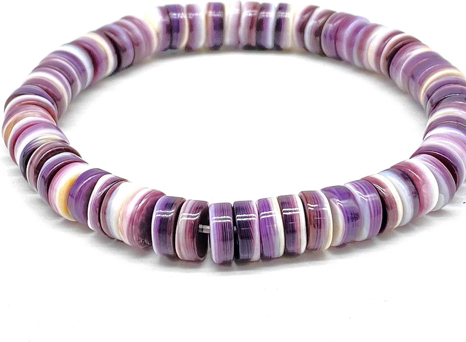 ABCGEMS Wampum Shell Beads Bracelet USA Authentic Quahog East Coast (America's First Currency 1637-1673) Ethically Sourced - Small Batch Production - Native American Style - Elastic 7" - Heishi 12mm