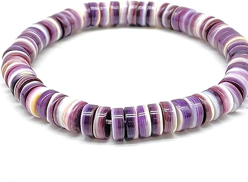ABCGEMS - Pulsera de cuentas de concha de Wampum púrpura más oscuro, costa atlántica de Estados Unidos, NY, MA, RI, CT, NJ, DE (primera moneda de