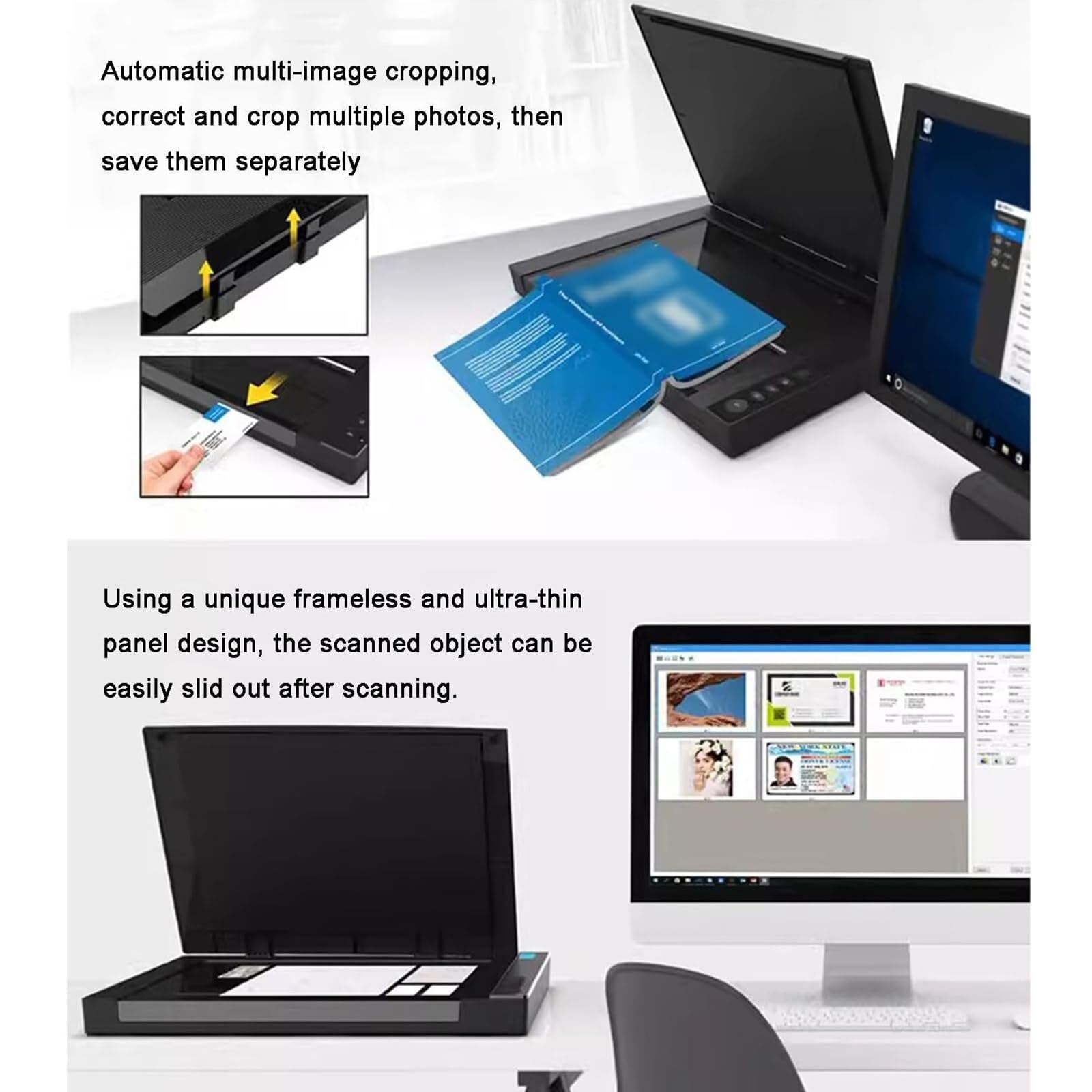 Escáner plano de gran formato, 2400 DPI, control de aplicación, escaneo automático, escaneo/PDF/correo electrónico/impresión para bibliotecas, escuelas y oficinas