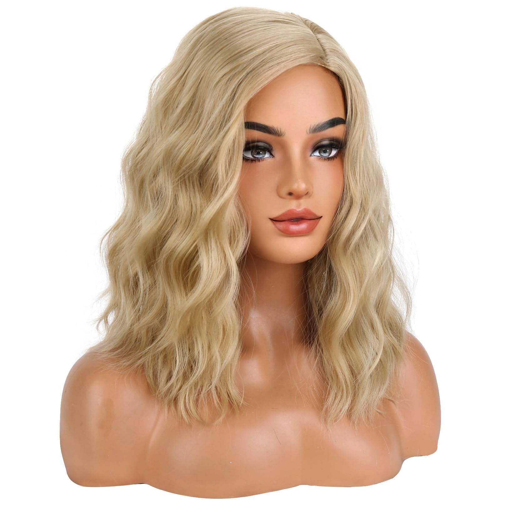 BERON  Wigs for Women Short Curly Bob Wavy Wig Girls Ombre Green 14" Body Wave Shoulder Length Hair Wig Heat Resistant Synthetic Halloween Cosplay Daily Party Wigs