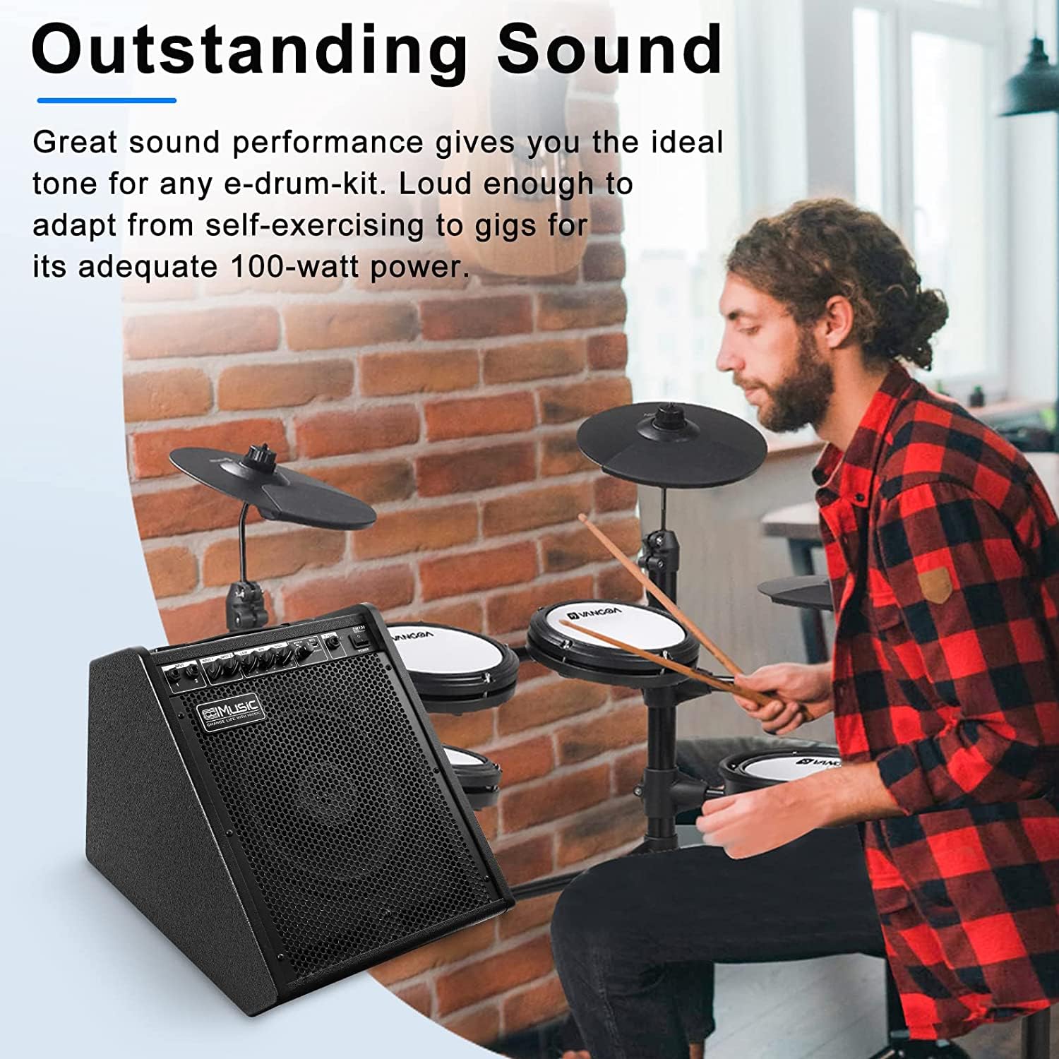 Coolmusic 100W Bluetooth amplificateur de Moniteur Personnel amplificateur de Batterie électrique Haut-Parleur, Clavier et Haut-Parleur de Guitare Acoustique