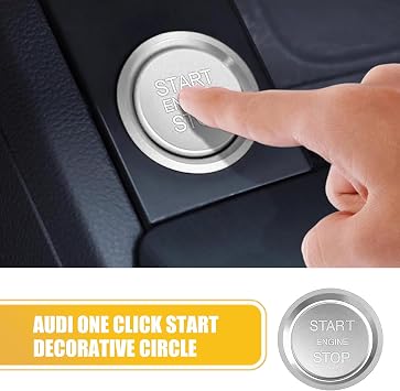 2 PCS Car Button Starter Cover, Ignition Ring Cover Interior Modification, Engine Button Decoration, Universal for Most Cars (Silver)