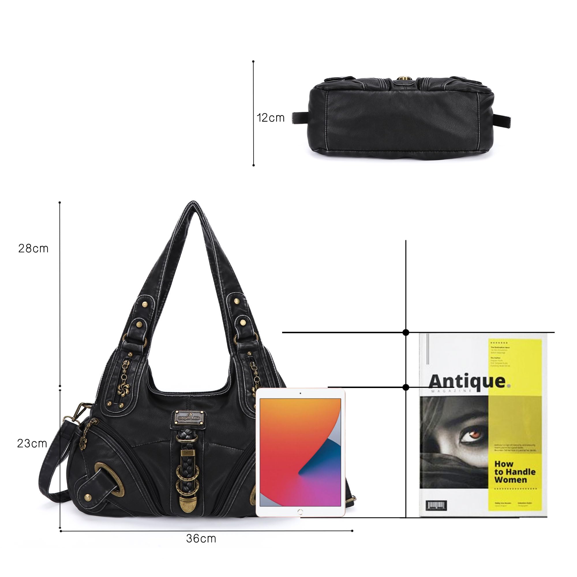 Angelkiss Hobo portfele i torebki dla kobiet, torba na ramię, duża, do codziennego użytku, 801Black