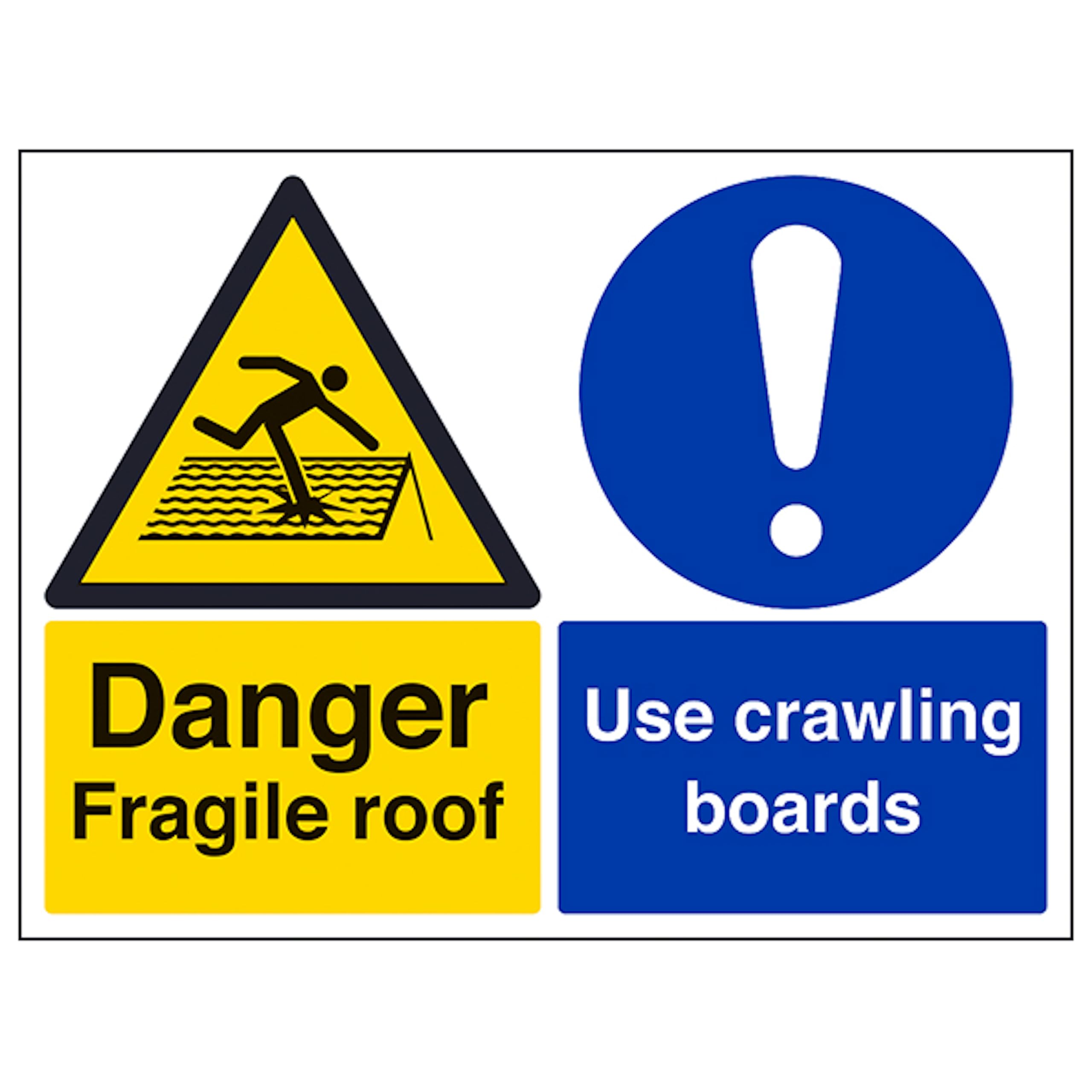 V Safety Fragile Roof/Crawling Boards - Large Landscape 400 x 300 mm - 3mm Aluminium Composite Safety Sign