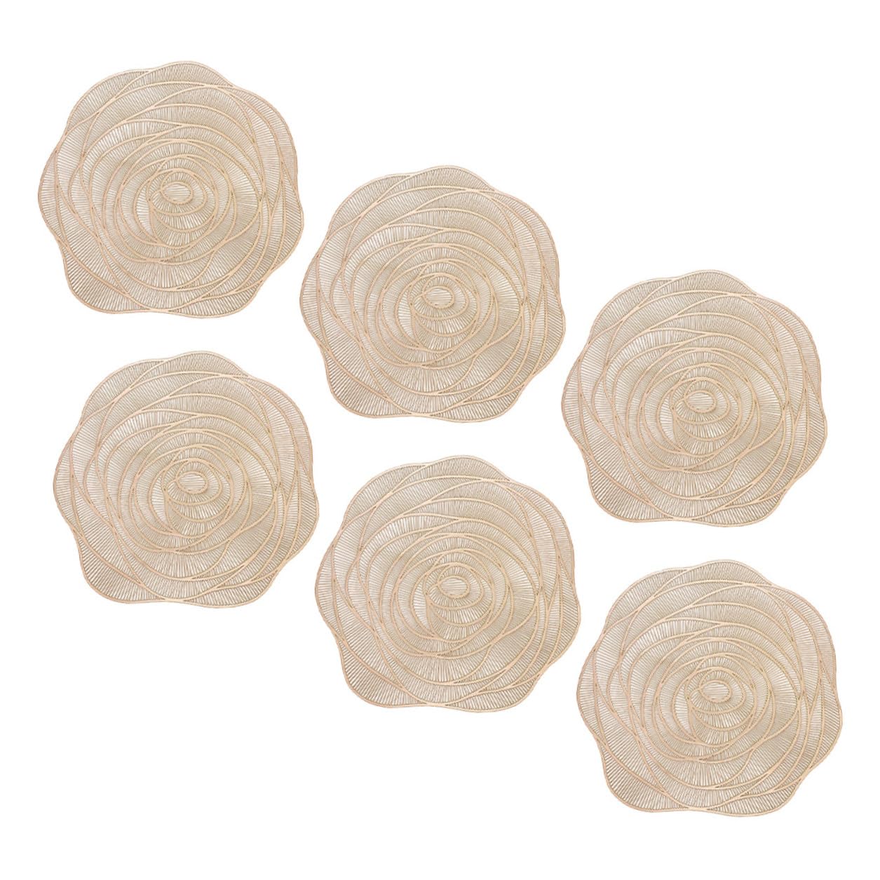 Manteles Individuales Huecos de PVC Diseño de Rosa Dorada 38 Cm, Antideslizantes para Comedor, Posavasos Decorativos para Fiestas y San Valentín, Pack de 6 Unidades