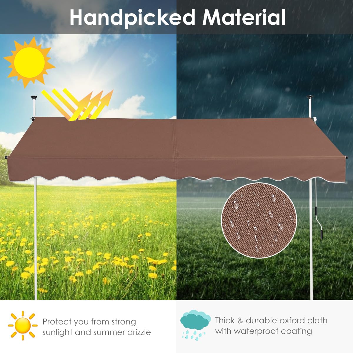 HOMASIS Tende da Sole per Esterno Estensibili, Protezione Solare Regolabile in Altezza, Tenda da Balcone senza Foratura, Tendalino Parasole con Manovella (Marrone, 3 M)