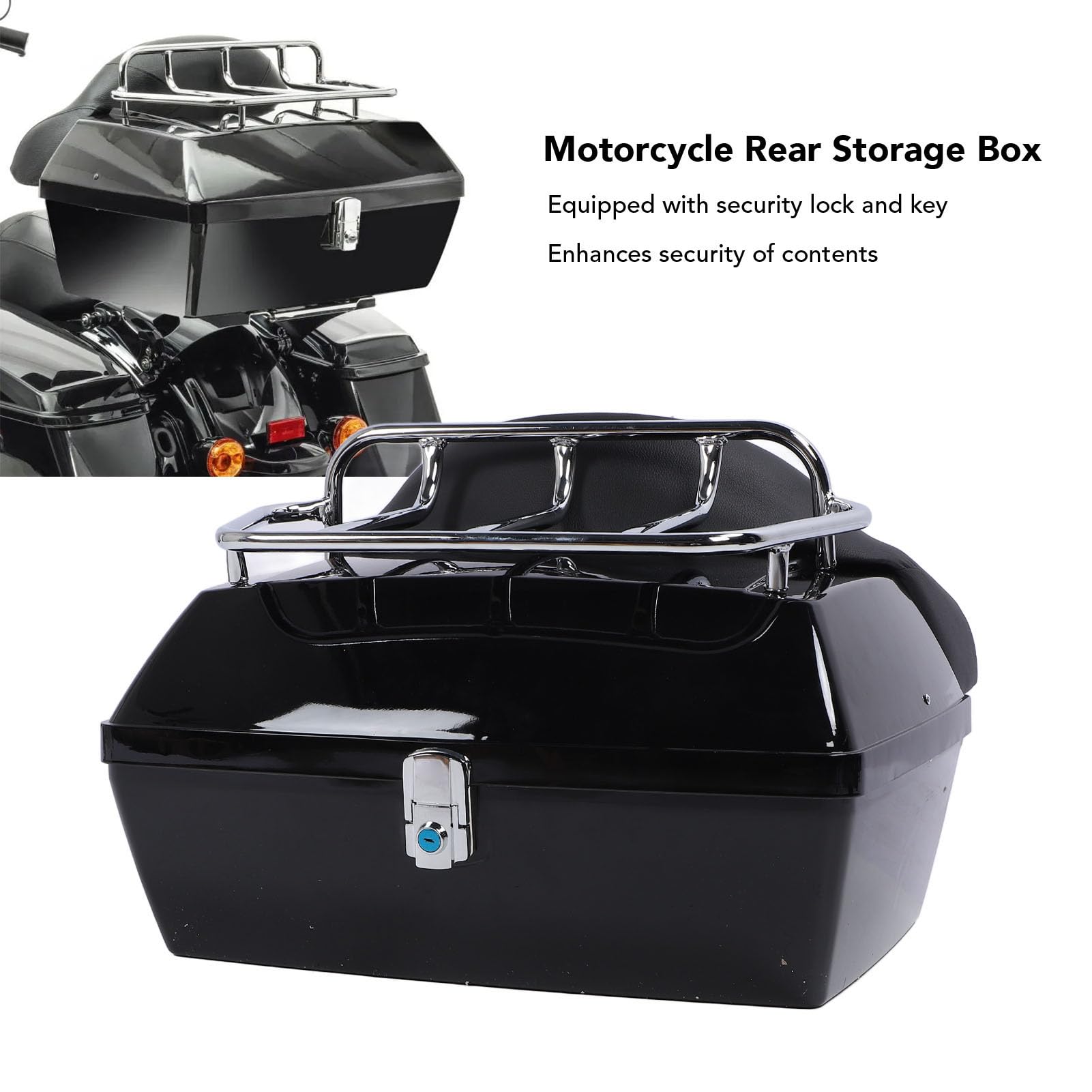 Aramox Maleta para Motocicleta de 48L, Caja para Rueda Trasera de Motocicleta ABS, Caja para Equipaje Trasero, Caja Trasera para Maletero para Cascos y Equipaje (Black)