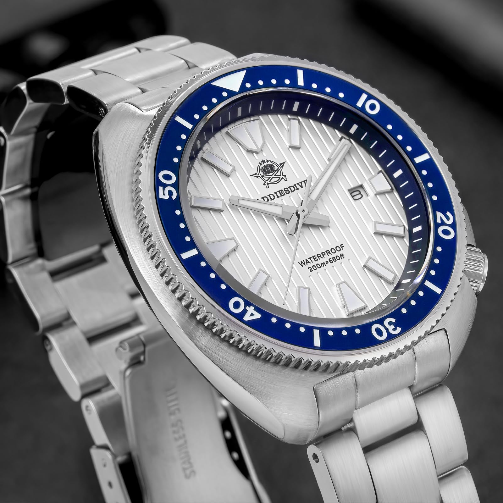 ADDIESDIVE Zegarek do nurkowania dla mężczyzn 200m szafirowe szkło tarcza z wzorem 3D żaluzje ceramiczna ramka świecący japoński mechanizm kwarcowy zegarek ze stali nierdzewnej AD2507