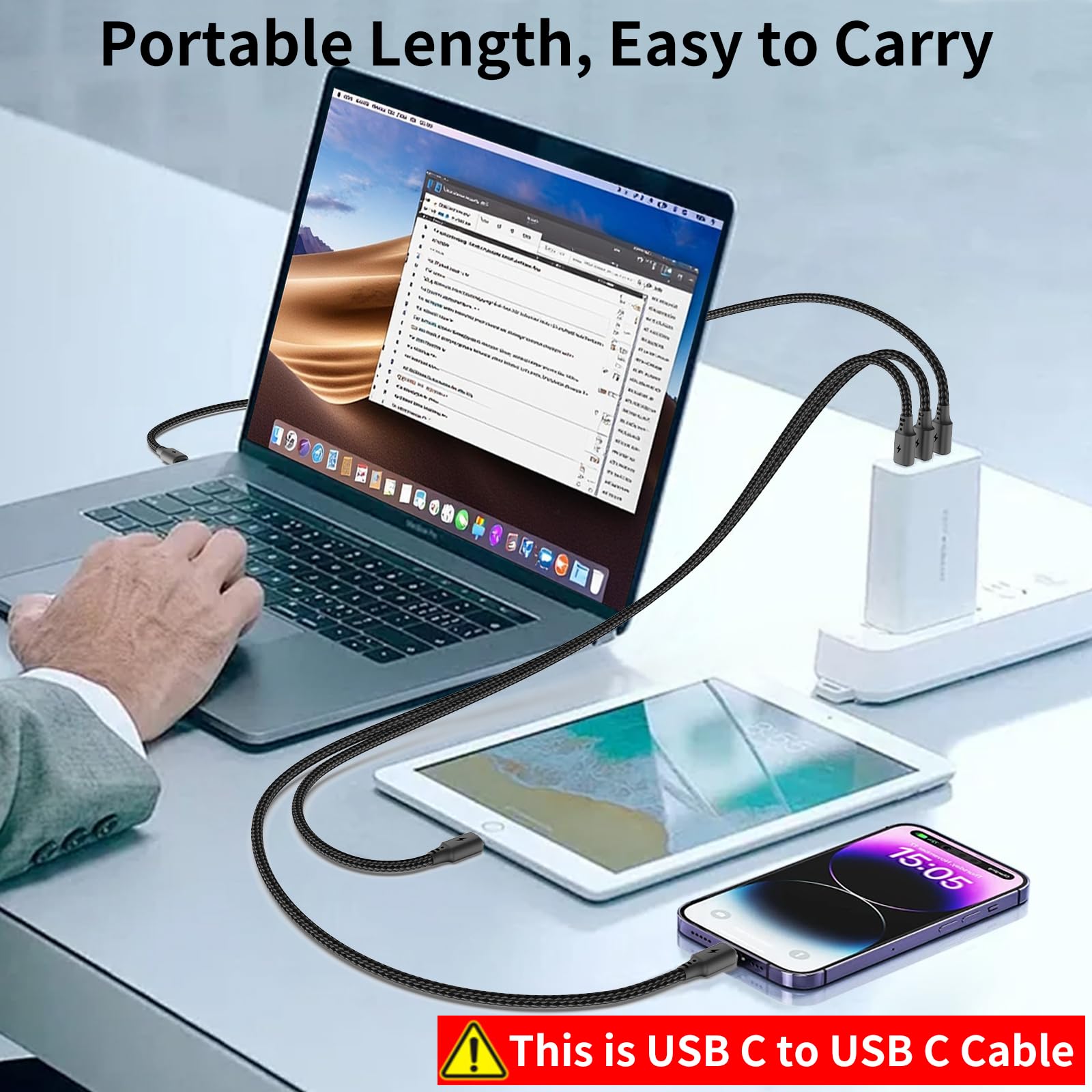 Kurzes USB-C-auf-USB-C-Kabel, 45,7 cm, 3 Stück, USB-C-Kabel, kurz, 60 W (3 A), PD-Schnellladekabel, Nylon, geflochten, USB-C auf Typ-C-Kabel, 45,7 cm, für iPhone 16, 15 Pro Max, Samsung Galaxy S234