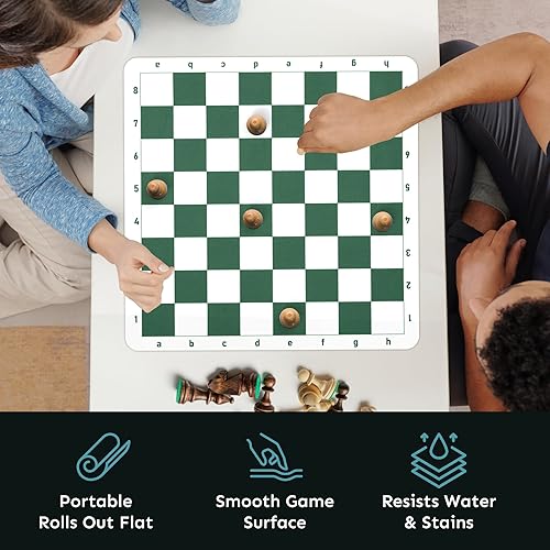 Miniatura 7 de Tapete de ajedrez de torneo de 20 pulgadas, plegable, enrollable, sin piezas, juego de viaje para niños y adultos, color verde